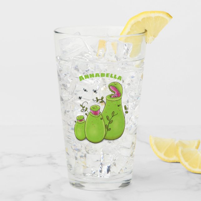 Hübsche grüne Fleischfresser-Pflanze Cartoon Glas (Rückseite Ice)