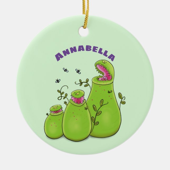 Hübsche grüne Fleischfresser-Pflanze Cartoon Keramik Ornament (Vorne)