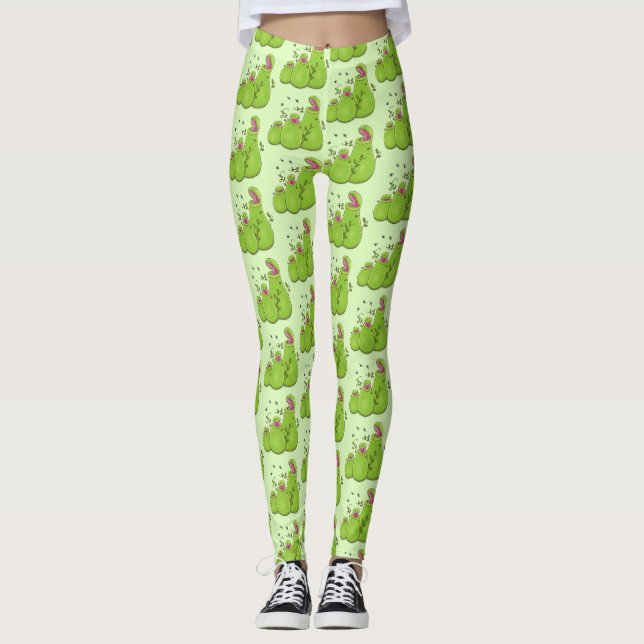 Hübsche grüne Fleischfresser-Pflanze Cartoon Leggings (Vorderseite)