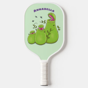 Hübsche grüne Fleischfresser-Pflanze Cartoon Pickleball Schläger