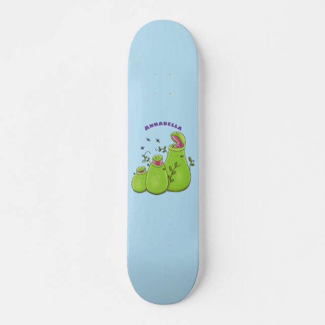 Hübsche grüne Fleischfresser-Pflanze Cartoon Skateboard (Vorne)