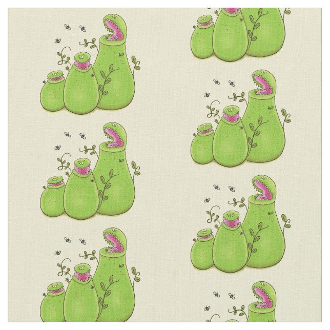 Hübsche grüne Fleischfresser-Pflanze Cartoon Stoff (Nahaufnahme)
