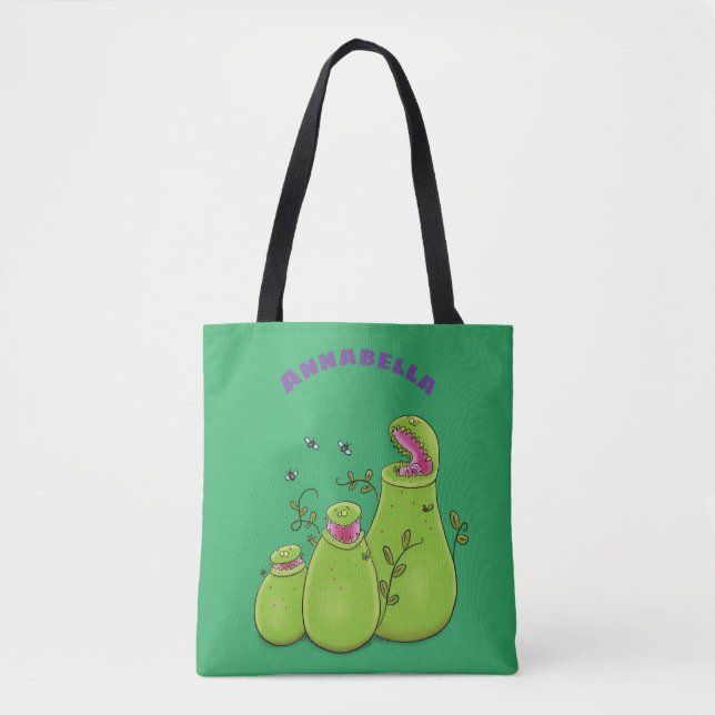Hübsche grüne Fleischfresser-Pflanze Cartoon Tasche (Vorderseite)