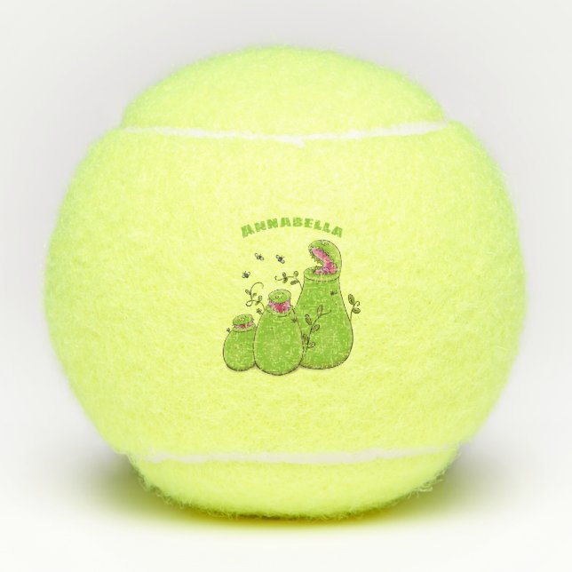 Hübsche grüne Fleischfresser-Pflanze Cartoon Tennisbälle (Vorderseite)