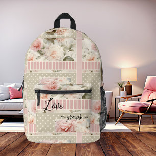 Hübsche grüne Rosa Liebe Aquarellfarben-Rose Bedruckter Rucksack