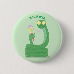 Hübsche grüne Schlange mit Maraca-Cartoon Button
