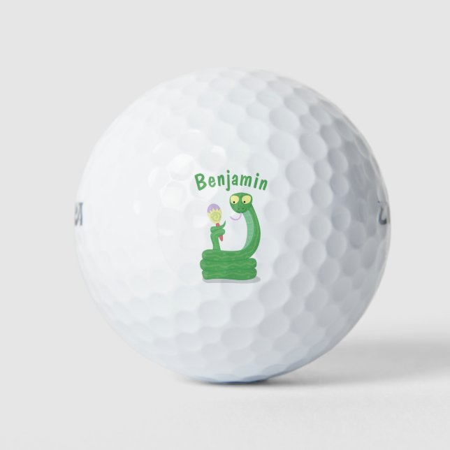 Hübsche grüne Schlange mit Maraca-Cartoon Golfball (Vorderseite)