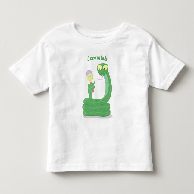 Hübsche grüne Schlange mit Maraca-Cartoon Kleinkind T-shirt (Vorderseite)