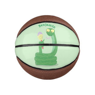 Hübsche grüne Schlange mit Maraca Cartoon Mini Basketball