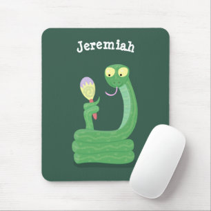 Hübsche grüne Schlange mit Maraca-Cartoon Mousepad