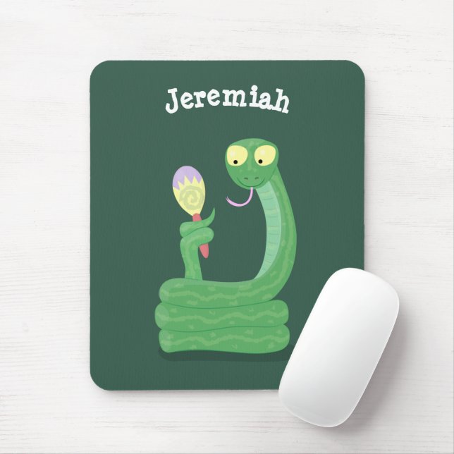 Hübsche grüne Schlange mit Maraca-Cartoon Mousepad (Mit Mouse)