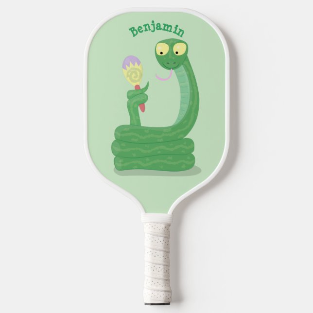Hübsche grüne Schlange mit Maraca-Cartoon Pickleball Schläger (Vorderseite)