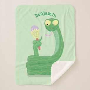 Hübsche grüne Schlange mit Maraca-Cartoon Sherpadecke