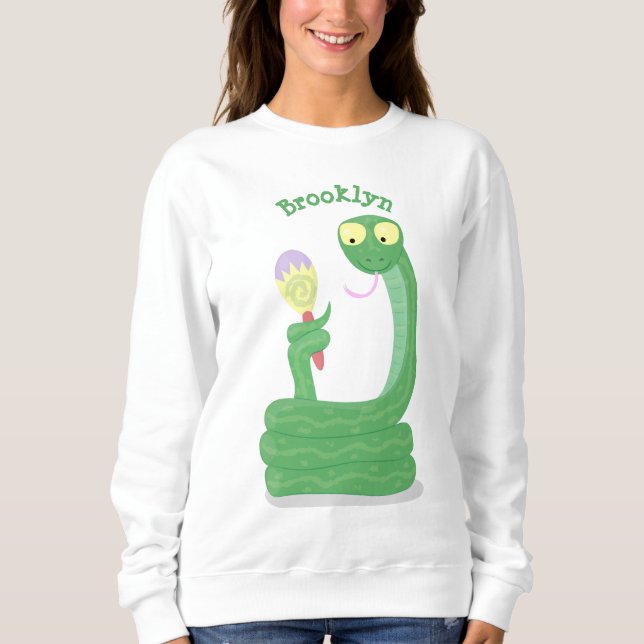 Hübsche grüne Schlange mit Maraca-Cartoon Sweatshirt (Vorderseite)