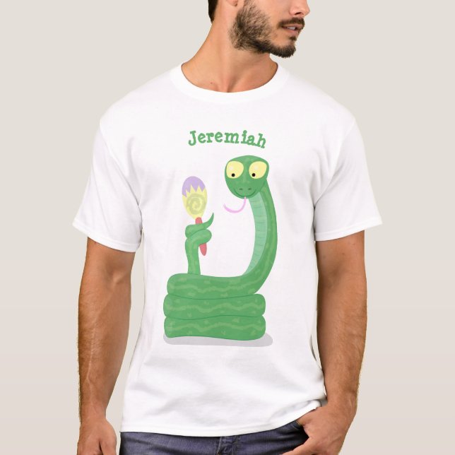 Hübsche grüne Schlange mit Maraca-Cartoon T-Shirt (Vorderseite)