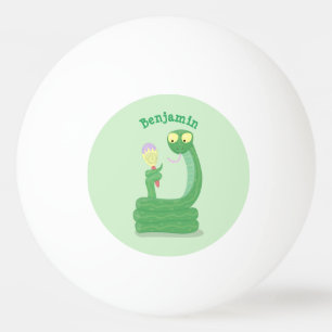 Hübsche grüne Schlange mit Maraca-Cartoon Tischtennisball