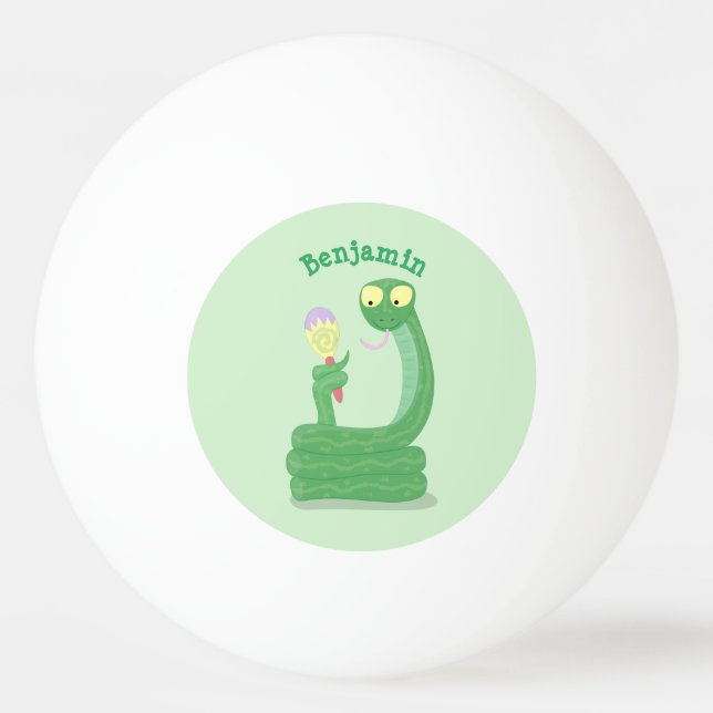 Hübsche grüne Schlange mit Maraca-Cartoon Tischtennisball (Vorderseite)
