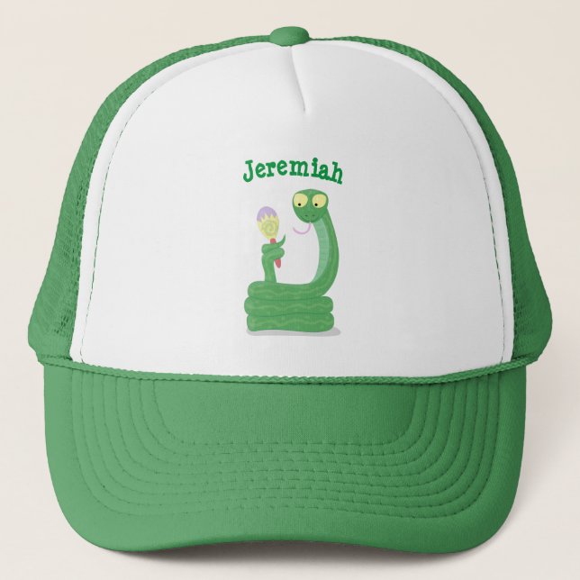Hübsche grüne Schlange mit Maraca-Cartoon Truckerkappe (Vorderseite)
