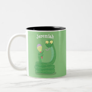 Hübsche grüne Schlange mit Maraca-Cartoon Zweifarbige Tasse
