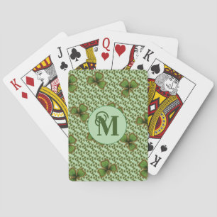 Hübsche grüne und goldene irische Shamrocks-Monogr Spielkarten