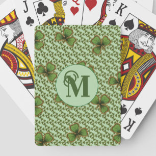 Hübsche grüne und goldene irische Shamrocks-Monogr Spielkarten