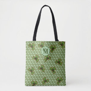 Hübsche grüne und goldene irische Shamrocks-Monogr Tasche