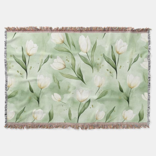 Hübsche Grüne Weiße Tulpen  Decke (Vorderseite)
