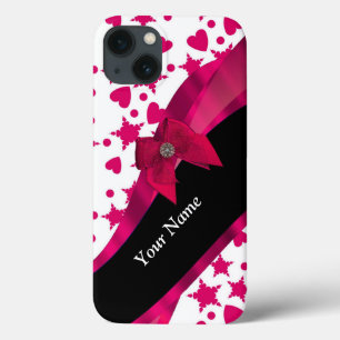 Hübsche gürtelrote und weiße gemusterte Monogramm iPhone 13 Hülle