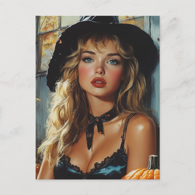 Hübsche Halloween-Hexe Postkarte (Vorderseite)