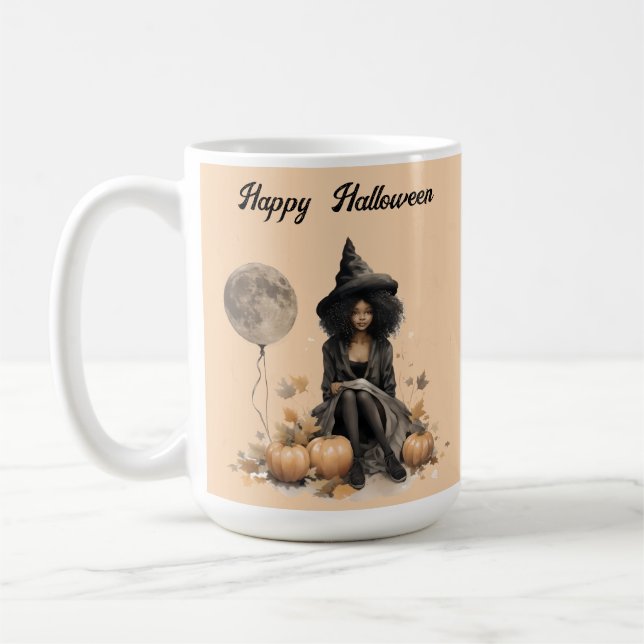 Hübsche Halloween-Hexe und Vollmond-Ballon Kaffeetasse (Links)