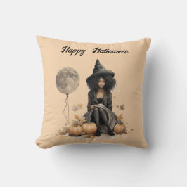 Hübsche Halloween-Hexe und Vollmond-Ballon Kissen