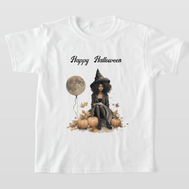 Hübsche Halloween-Hexe und Vollmond-Ballon T-Shirt (Ablage )