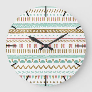 Hübsche Handfarbe Stamm Aztec geometrische Gestal Große Wanduhr