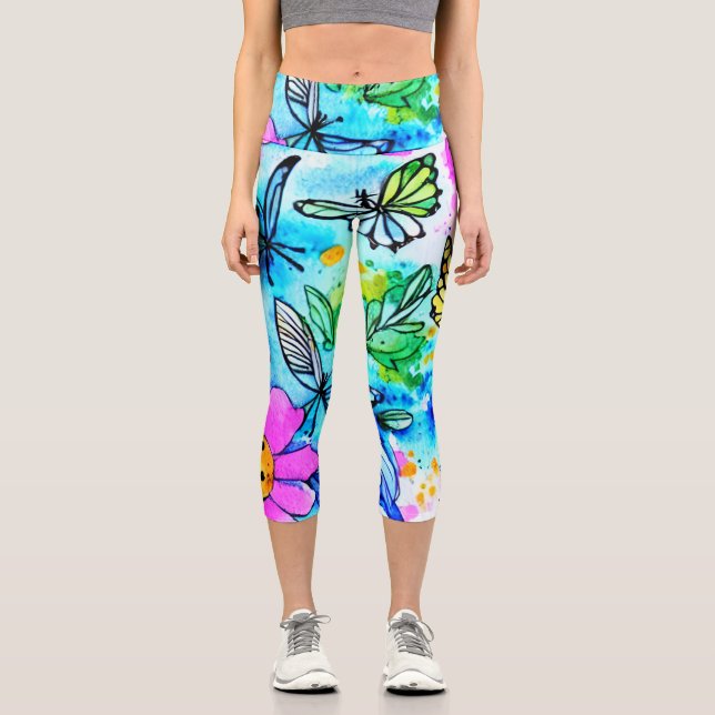 Hübsche, handgezeichnete Aquarellkunst Capri Leggings (Vorderseite)