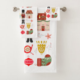 Hübsche, handgezeichnete Volkskunst und Nussknackm Badhandtuch Set