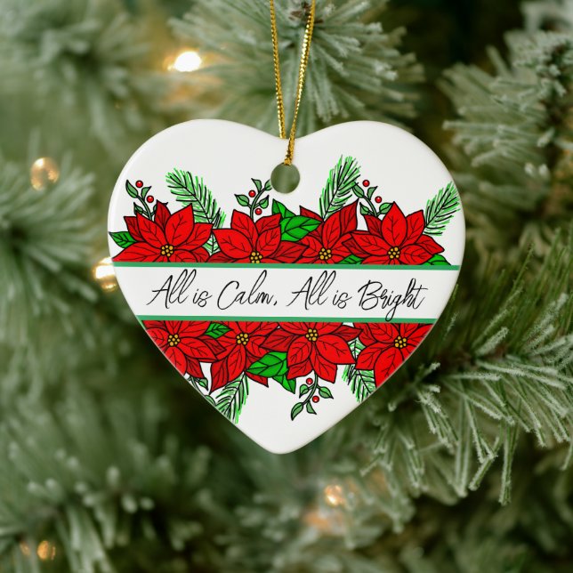 Hübsche handgezogene Poinsettias Personalisiert Keramik Ornament (Baum)