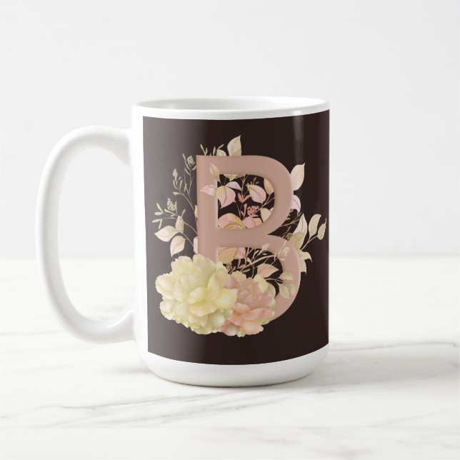 Hübsche hellbeige farbige Rose Buchstabe B Kaffeetasse (Links)