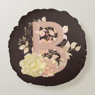 Hübsche hellbeige farbige Rose Buchstabe B Rundes Kissen