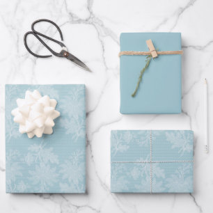 Hübsche Hellblau Weiße Florale Falsche Spitze Hoch Geschenkpapier Set