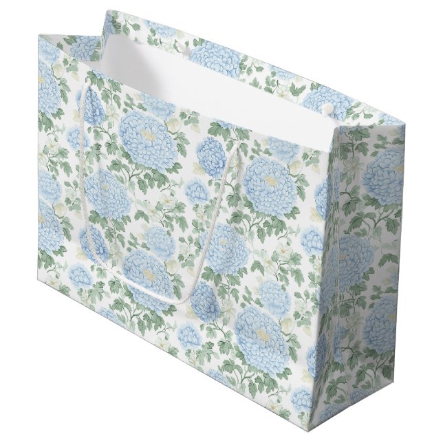 Hübsche Hellblaue Florale Hochzeit Große Geschenktüte (Vorderseite Schrägansicht)