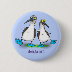 Hübsche, hellblaufüßige Boobies tanzen Cartoon Button