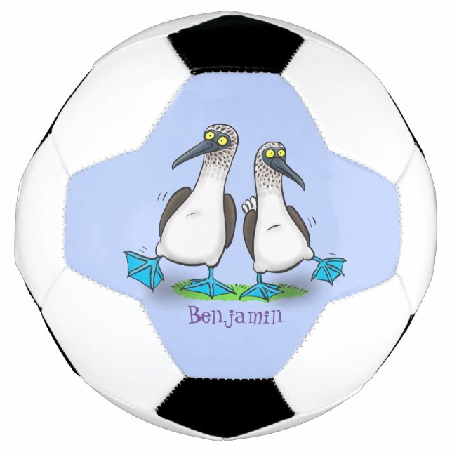 Hübsche, hellblaufüßige Boobies tanzen Cartoon Fußball (Vorderseite)