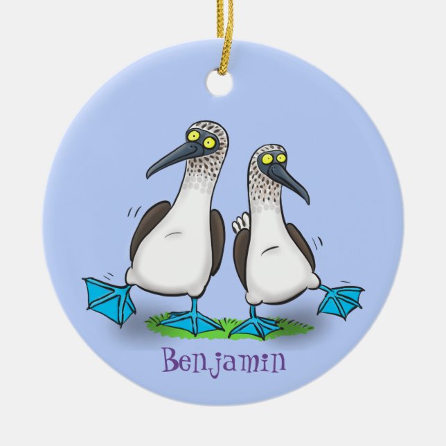 Hübsche, hellblaufüßige Boobies tanzen Cartoon Keramik Ornament (Vorne)