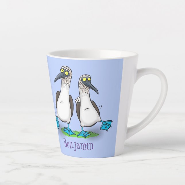 Hübsche, hellblaufüßige Boobies tanzen Cartoon Milchtasse (Rechts)