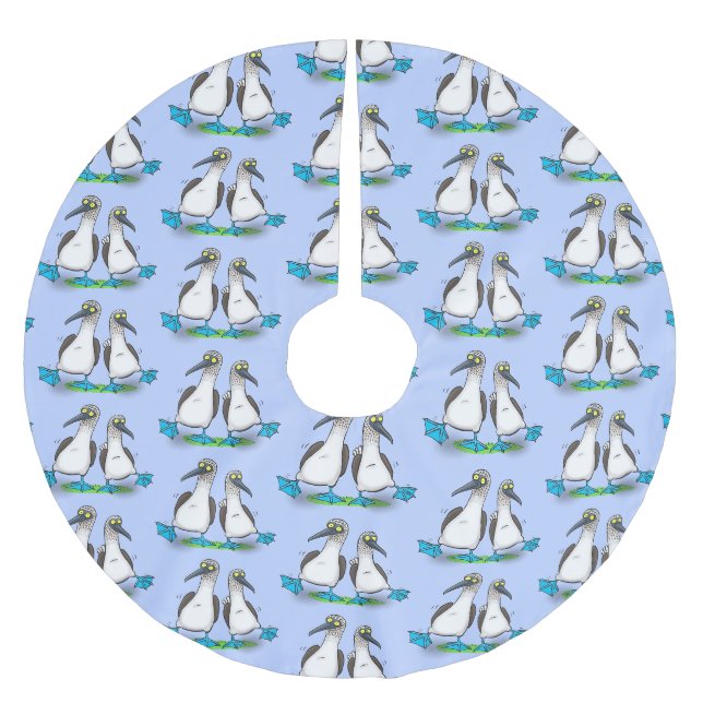 Hübsche, hellblaufüßige Boobies tanzen Cartoon Polyester Weihnachtsbaumdecke (Vorderseite)