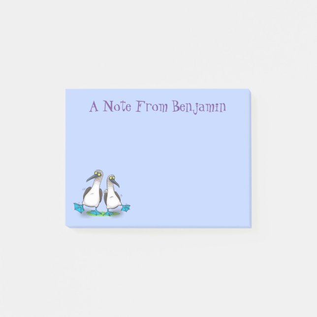 Hübsche, hellblaufüßige Boobies tanzen Cartoon Post-it Klebezettel (Vorderseite)