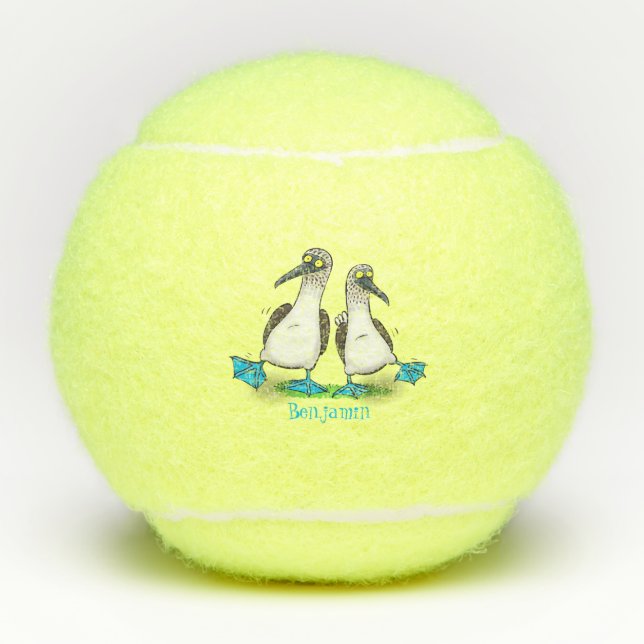 Hübsche, hellblaufüßige Boobies tanzen Cartoon Tennisbälle (Vorderseite)