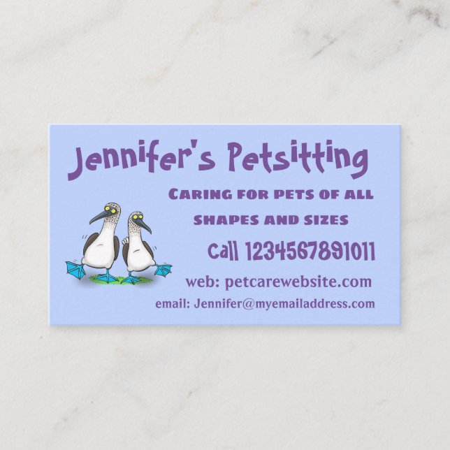 Hübsche, hellblaufüßige Boobies tanzen Cartoon Visitenkarte (Vorderseite)