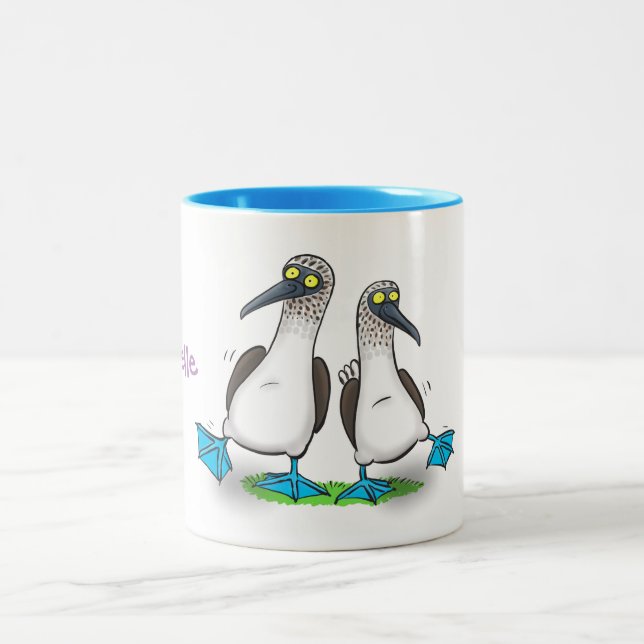 Hübsche, hellblaufüßige Boobies tanzen Cartoon Zweifarbige Tasse (Mittel)