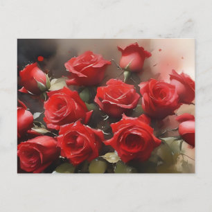 Hübsche helle rote Rosen Aquarellmalerei Postkarte
